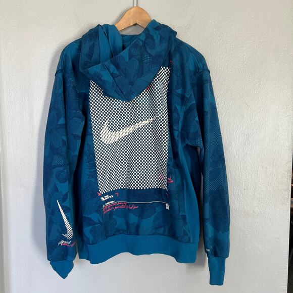 Nike Dri Fit Basketball Hoodie Pullover Halftone Grid Floral Blue Men's Small S - Picture 3 of 15